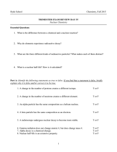 Hyde School Chemistry, Fall 2015 TRIMESTER EXAM REVIEW