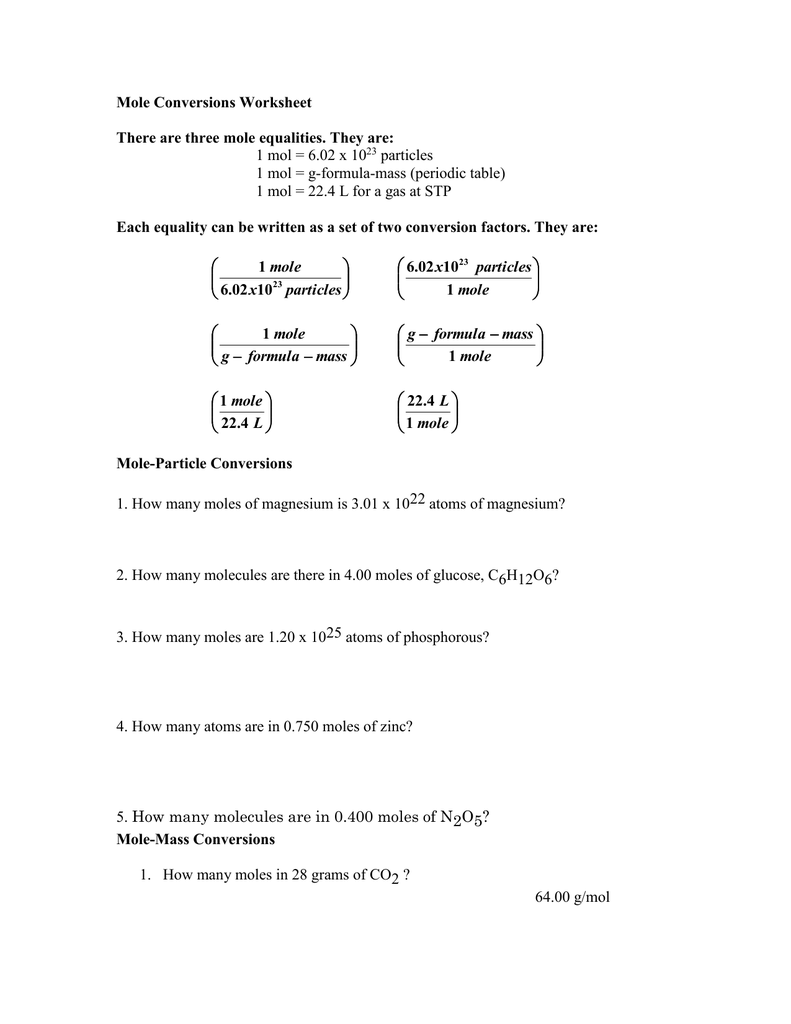 Mole Conversions Worksheet With Regard To  Chemistry Conversion Factors Worksheet