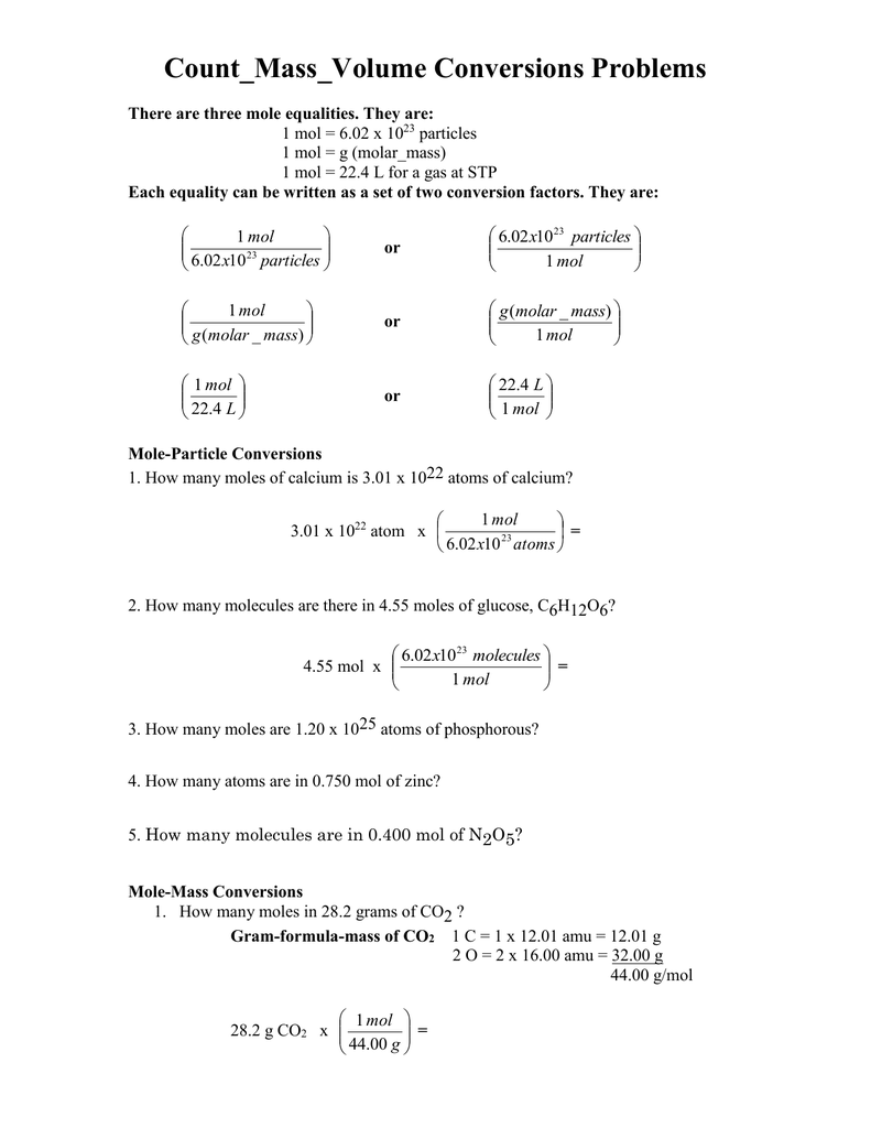 mole calculation worksheet