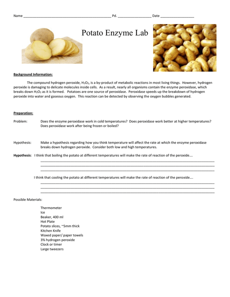 potato enzyme experiment ph