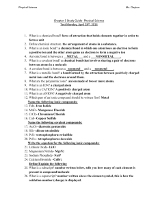 Physical Science Ms. Clayton Chapter 5 Study Guide