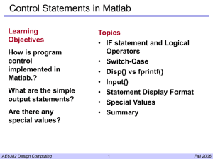 Control Statements in Matlab