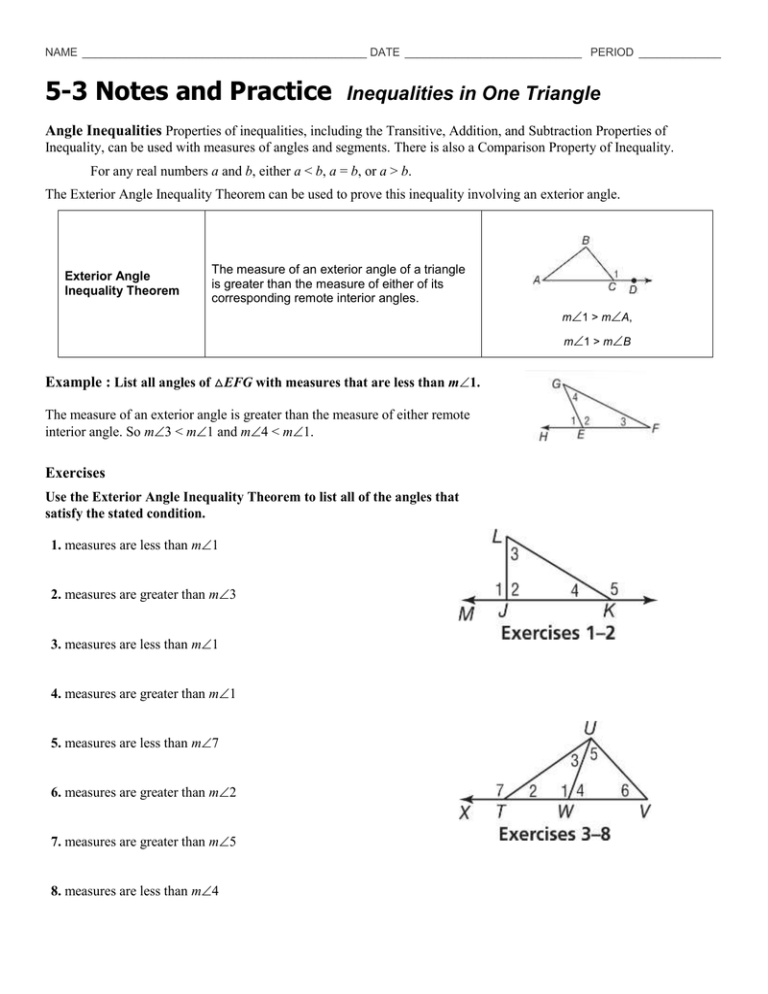 5 3 homework inequalities in one triangle