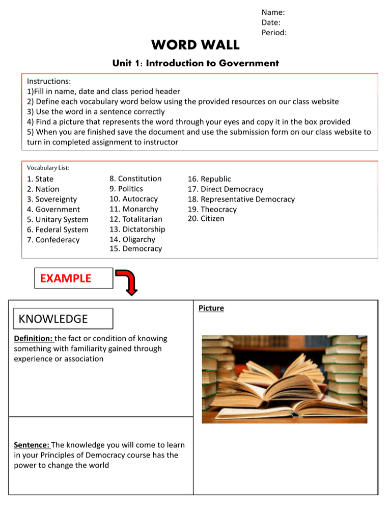 WORD WALL Unit 1: Introduction to Government