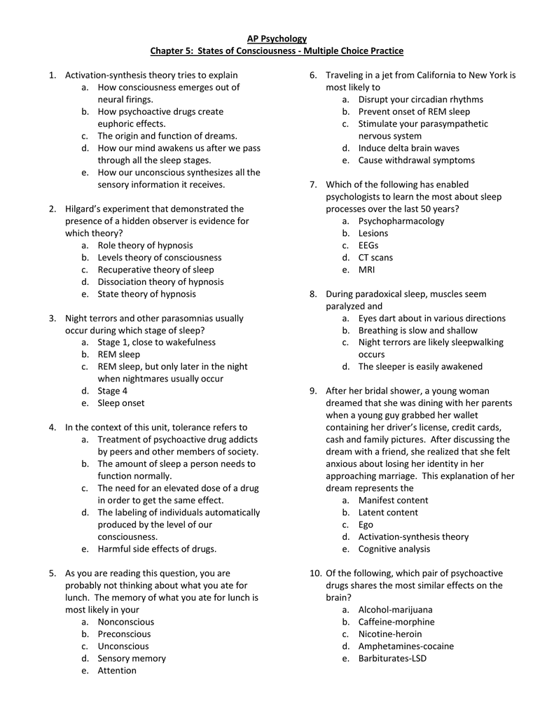 Ap Psychology Chapter 5 States Of Consciousness