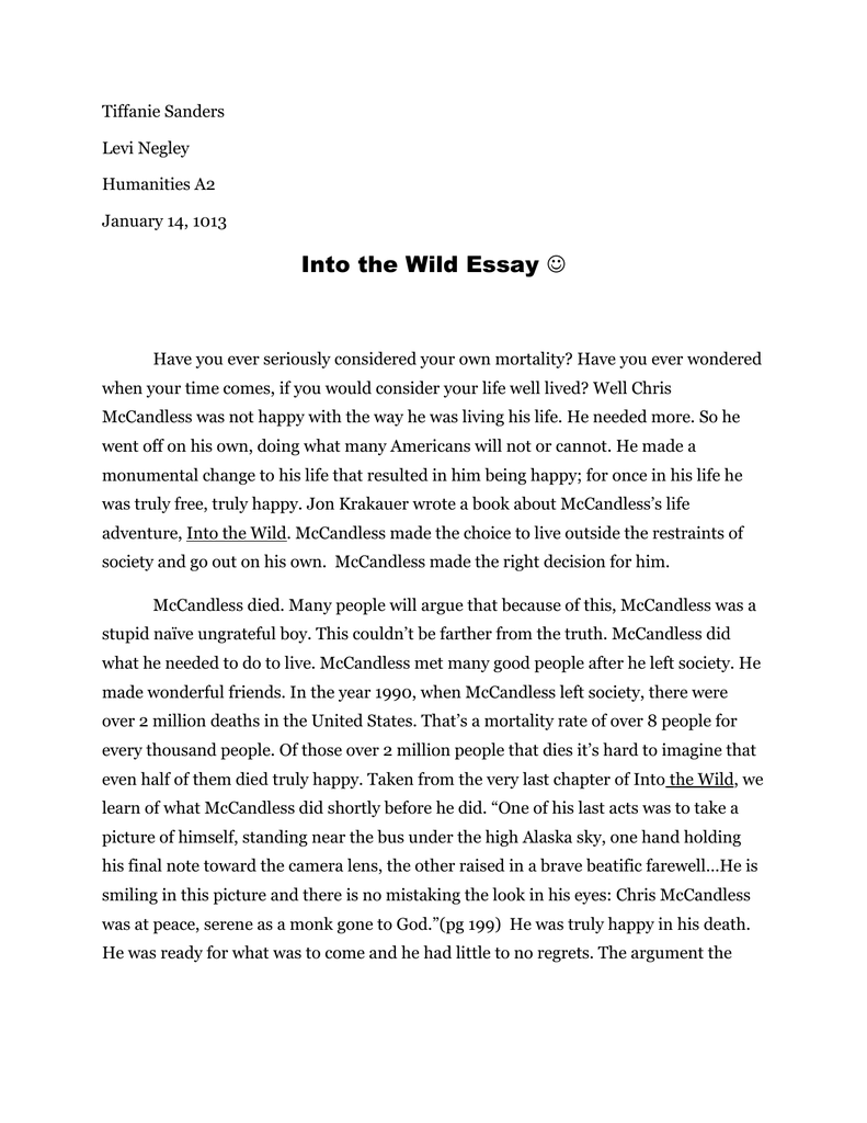 into the wild transcendentalism essay