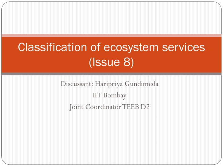 Classification Of Ecosystem Services Issue 8 