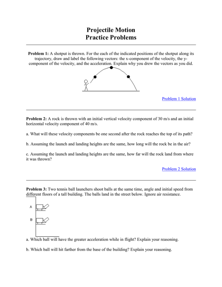 projectile motion problem solving worksheet