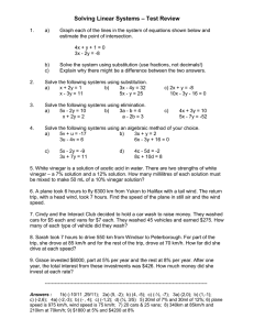 Solving Linear Systems – Test Review