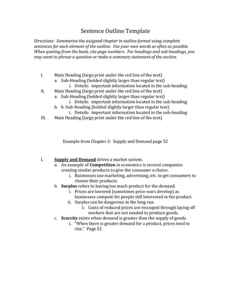 full sentence outline format example