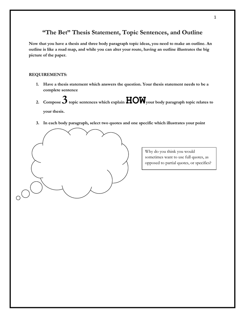 thesis and topic sentences outline by example