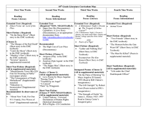 10th Grade Literature Curriculum Map First Nine Weeks Second