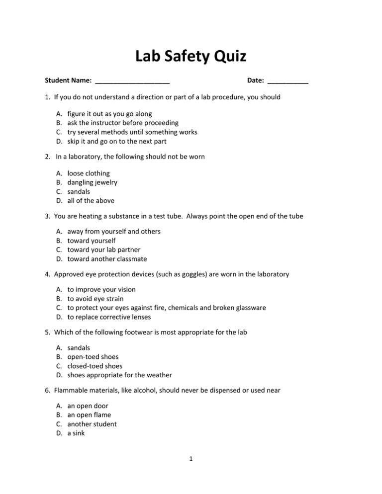 Safety In The Science Lab Worksheet Answers