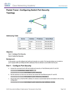 Packet Tracer -Configuring Switch Port Security Topology