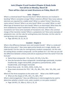 Ionic (Chapter 5) and Covalent