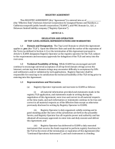 NEW GTLD AGREEMENT SPECIFICATIONS REGISTRY