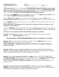 Tuesdays with Morrie unit: Name: TAKE HOME ESSAY TEST Date