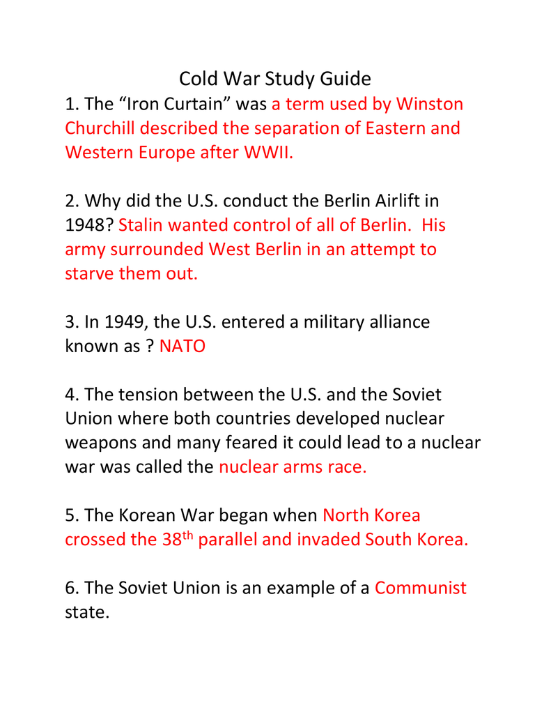 Cold War Test Study Guide Cold War Test Study Guide