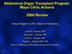 MCH Kidney Transplant Program Report to the Finance Committee