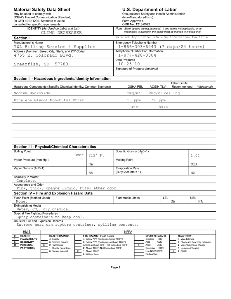 Free Printable Msds Sheets Online