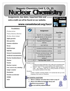 Regents Chemistry Unit 5, Ch. 25 Assignments, due dates, important