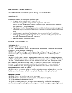 CCSS Assessment Example, ELA Grade 11 Title of Performance