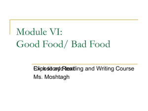 Module VI: Good Food/ Bad Food