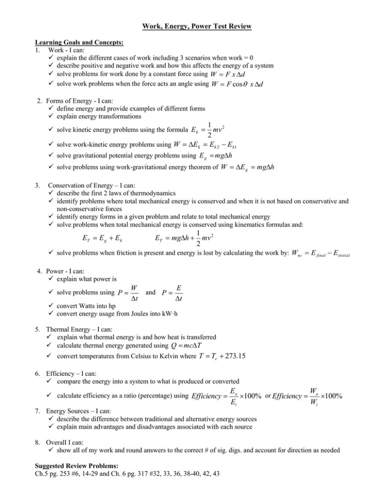 case study question on work and energy