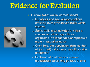 Evidence of Evolution Notes Evidence for Evolution