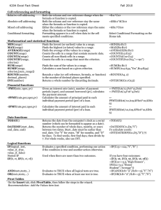 K204 Excel Fact Sheet Fall 2010 Cell referencing and formatting