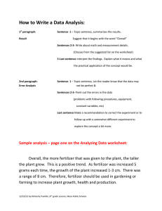 Sample analysis – page one on the Analyzing Data worksheet