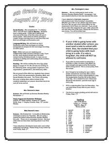 5th Grade News August 27, 2010 Studies Social Studies – We