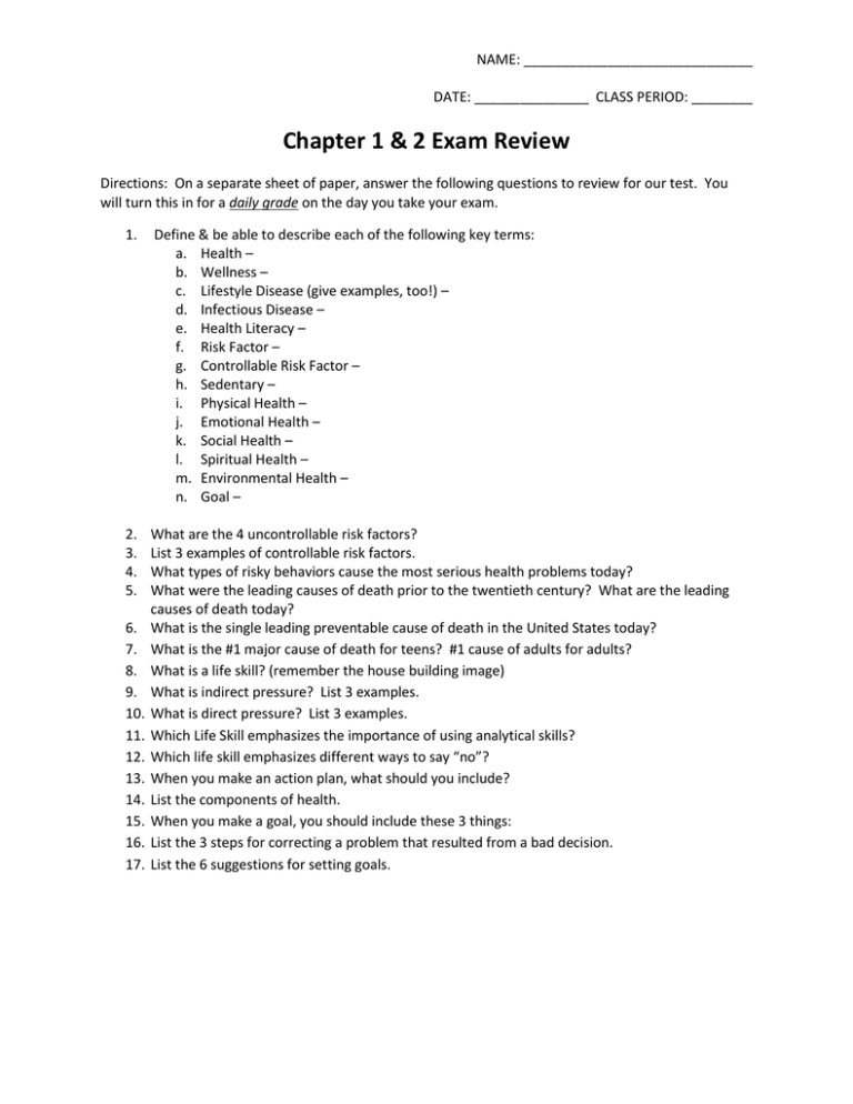 1000 REVIEW QUESTIONS FOR CHAPTER 1 AND 2 A. Short