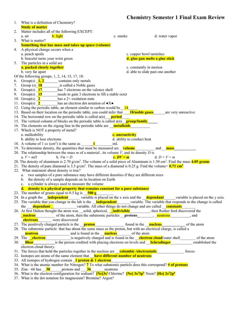 chemistry-semester-1-final-exam-review