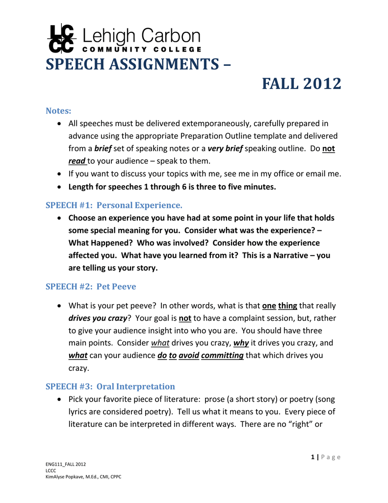 Speech Assignments Eng111 C1 T2 08 Fall 12