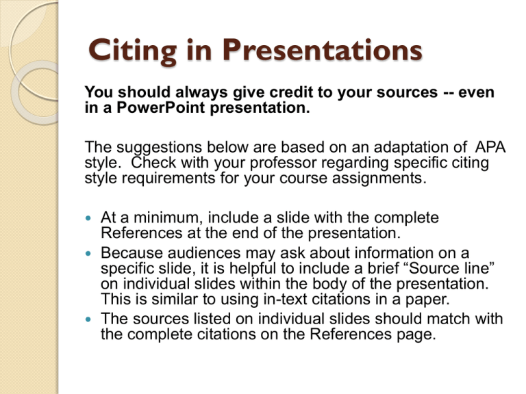 how to cite a website in presentation