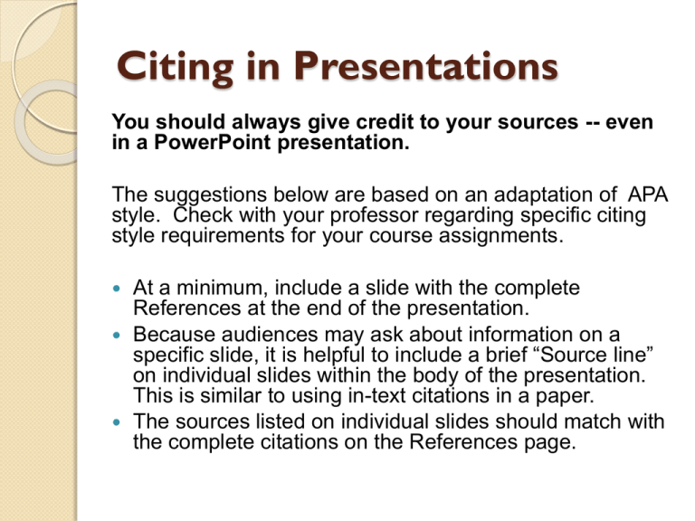 how to cite in apa a presentation