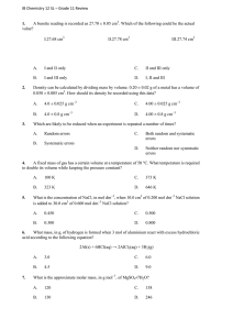 IB Chemistry 12 SL – Grade 11 Review 1. A burette reading is