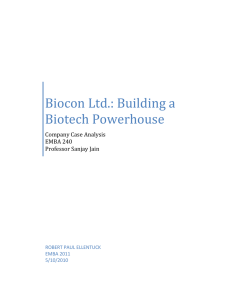 BIOCON LTD CASE STUDY - Robert Paul Ellentuck