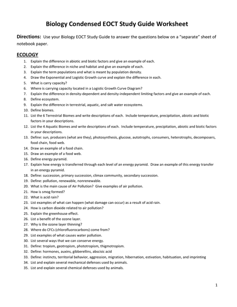 Condensed EOC Study Guide Created By Mrs Silver Worksheet Condensed EOC Study Guide Created By Mrs Silver Worksheet