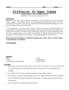 DATA TABLE: Diffusion In Agar Cubes