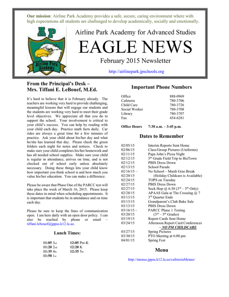 eagle news Airline Park Academy for Advanced Studies