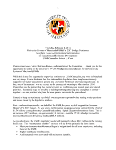 USM FY 2017 Budget Testimony - University System of Maryland