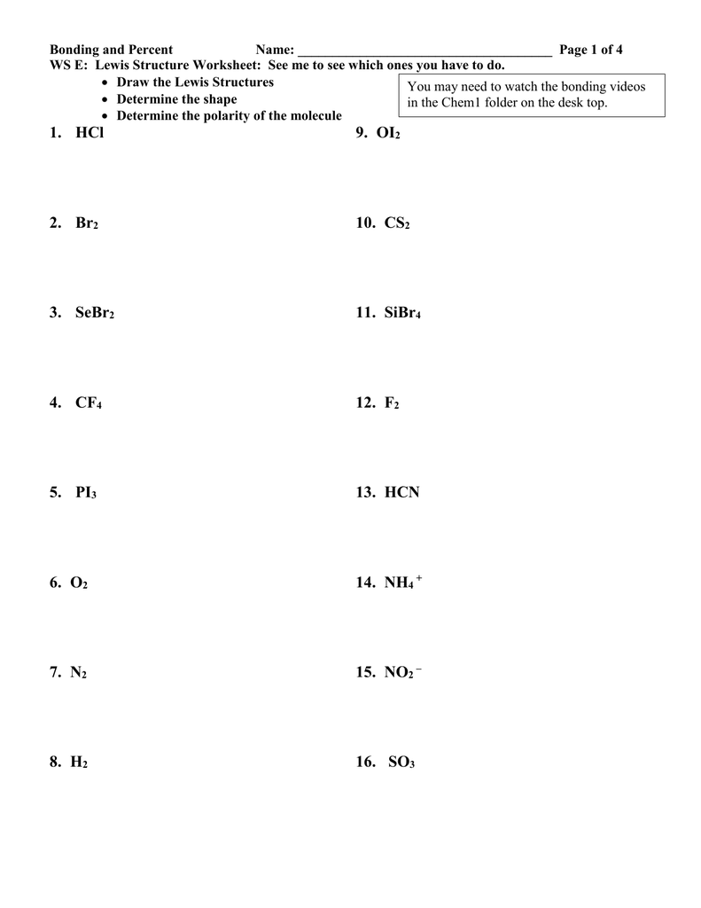 lewisDot20 - Lewis Dot Homework Inside Lewis Structure Worksheet With Answers