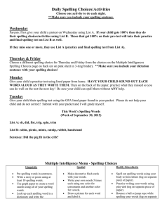 Multiple Intelligence Menu - Spelling Choices - OPA