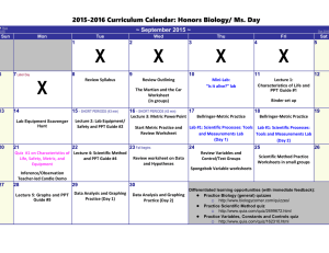 2015-2016 Curriculum Calendar: Honors Biology/ Ms