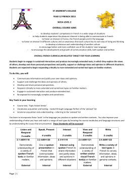 tense present past verbs infinitive regular learnt ncea structures level french