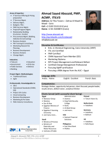 Ahmad Abozaid, PMP, ACMP, ITILV3 Resume
