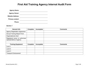 Sample First Aid Training Agency Internal Audit Form