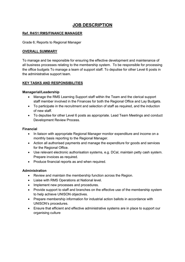 Job Description And Specification Of Finance Manager ...